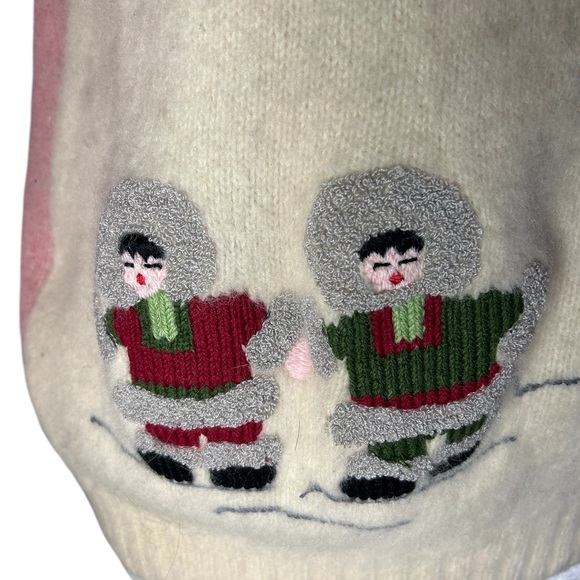 Benetton Vintage Shetland Wool Sweater Eskimo and Igloo figures made in Italy- S - Picture 5 of 16